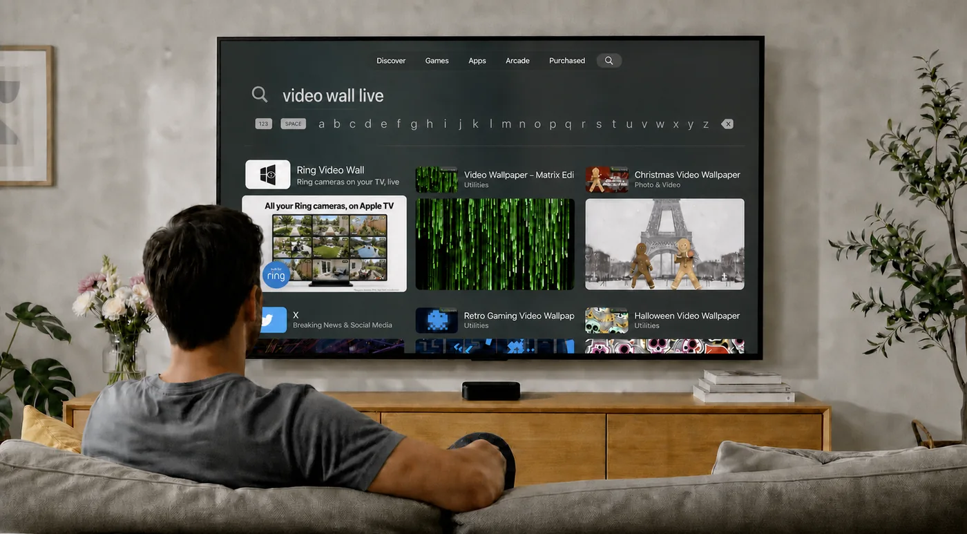 Apple TV App Store search results with Ring Video Wall first