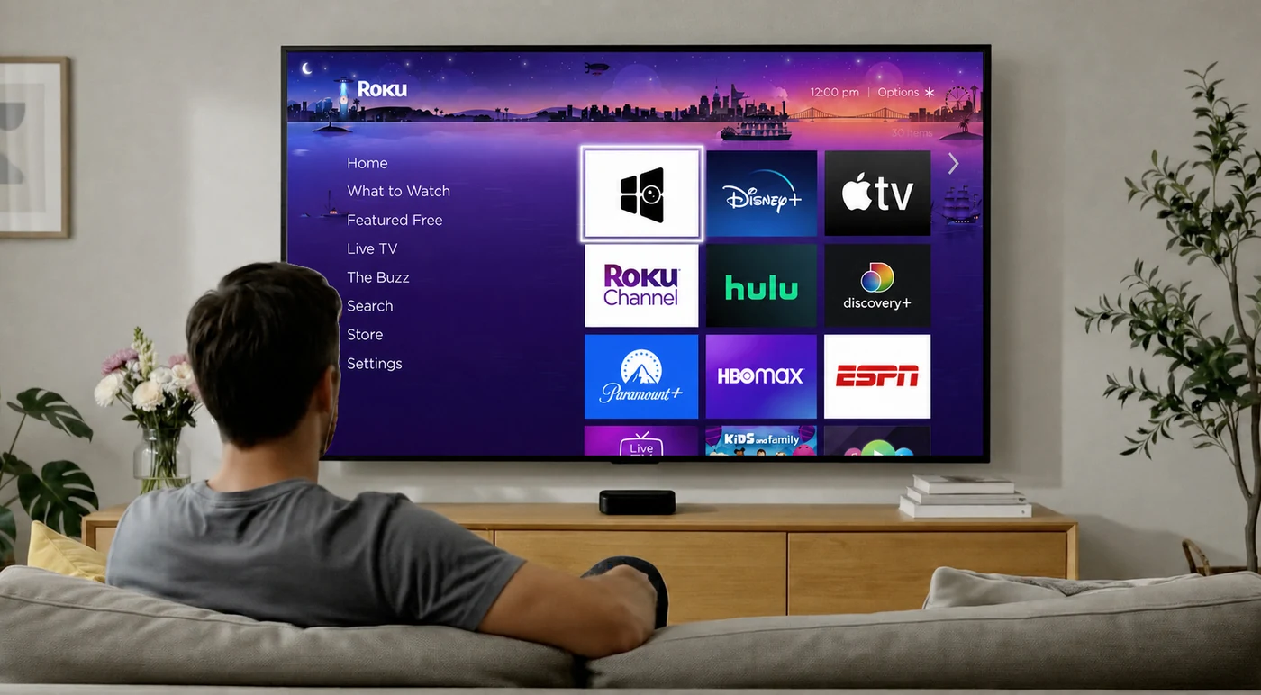 Roku home screen with the newly added Video Wall Live channel selected